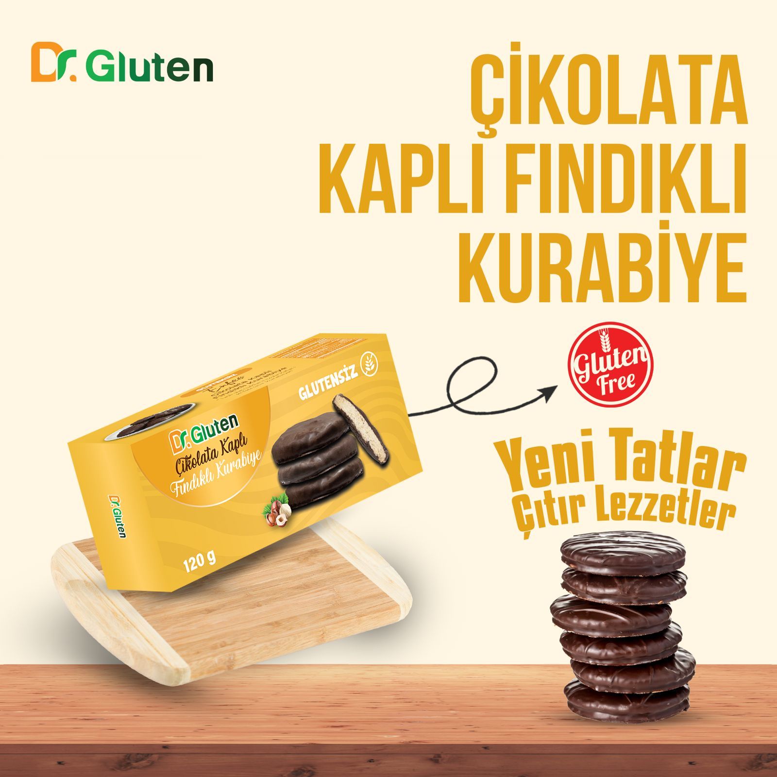 Dr Gluten Çikolata Kaplı Fındıklı Kurabiye